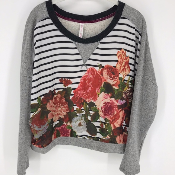 Xhilaration Tops - Grey Floral Sheer Front Sweatshirt